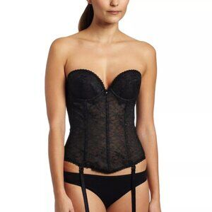 Frederick's of Hollywood 9803 Black Strapless Bustier Bra low Front 32B,34B C, D
